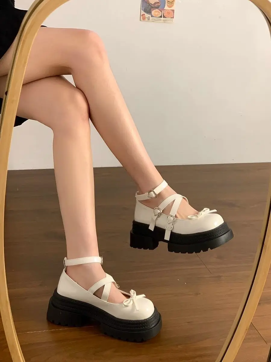 

New 2026 Spring Women's Bow Platform Leather Shoes British Style Versatile Mary Jane Japanese School Sweet Cool