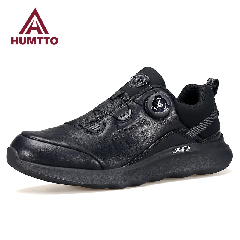 

HUMTTO Leather Sports Running Shoes for Men Luxury Designer Winter Waterproof Casual Mens Sneakers Breathable Man Black Trainers