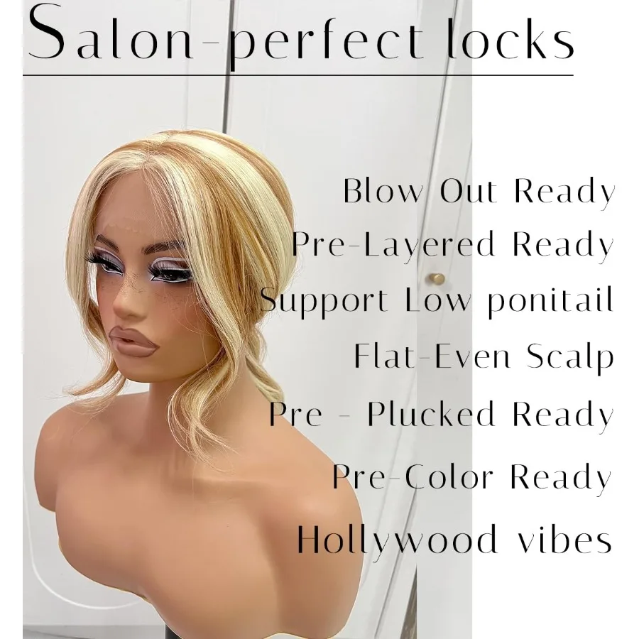 Blonde Highlights Lace-Front-Perücke für den täglichen Gebrauch, vorgezupftes, leimloses Design, 613, Highlight-Farbe, ReadytoWear, HD-Qualität, Natura