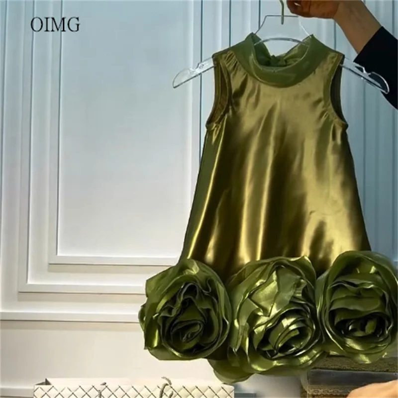 

OIMG зеленый бал платья с цветочным узором для девочек цветочный подол платье без рукавов для свадебной вечеринки длиной до колена платье для рождественского дня рождения по индивидуальному заказу