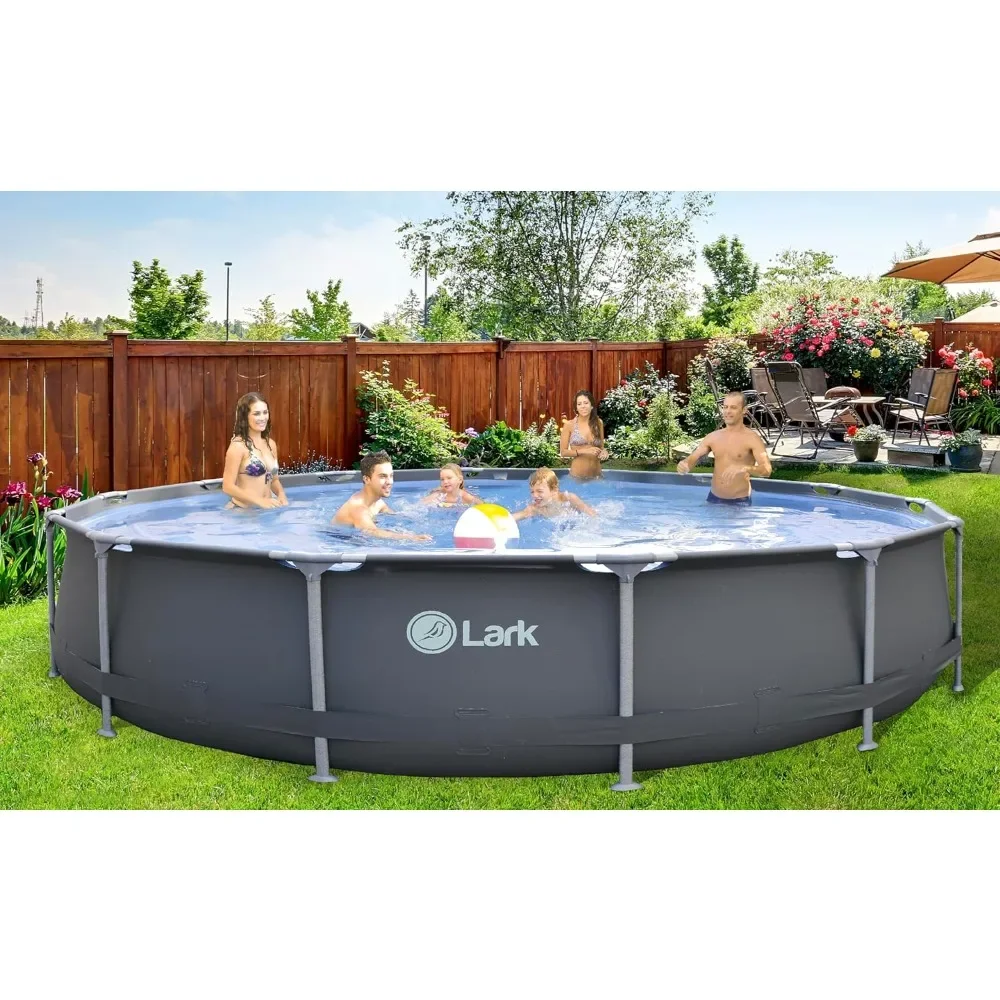 Rust Resistant 14 ft x 33 Inch Fiberglass Frame Backyard Above Ground Pool with 530 Gallon Filter Pump, Outdoor Pool