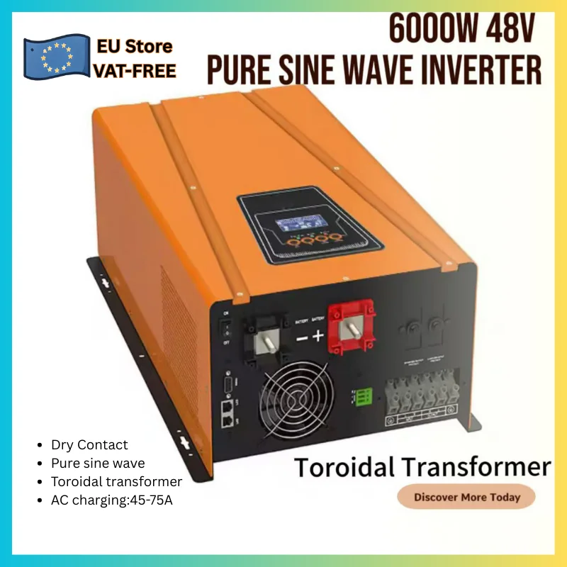 Low Frequency 6000W 48VDC To 220VAC Pure Sine Wave Off Gird Power Inverter Charger with Toroidal Transformer and Dry Contact