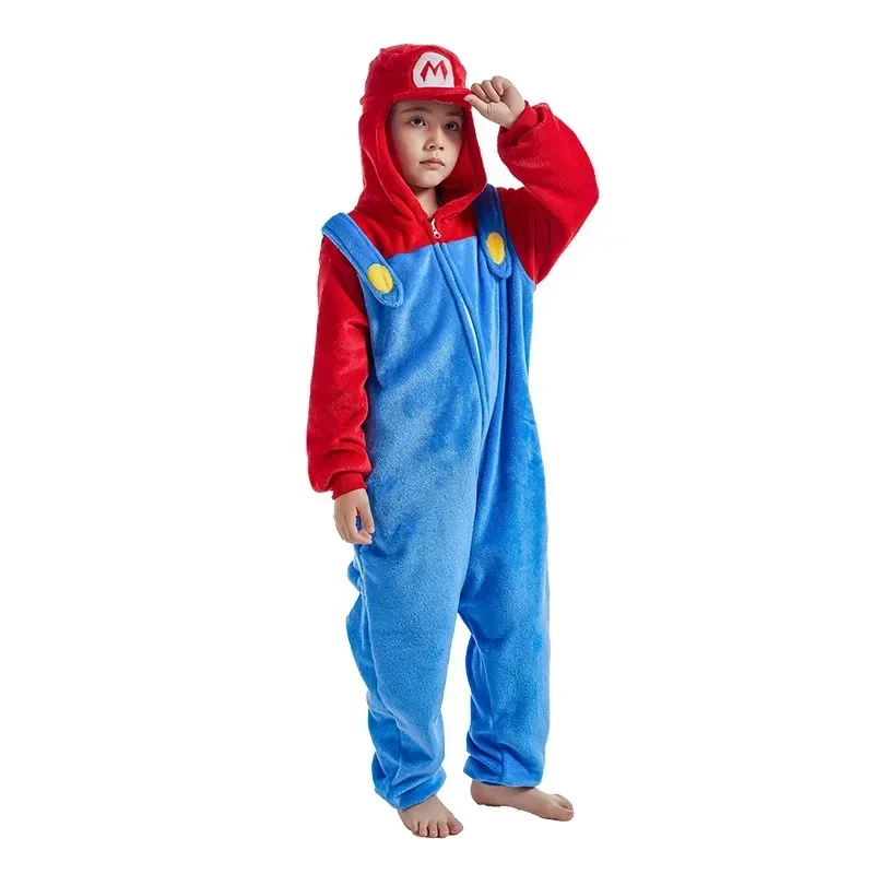 Super Marios Bros Children Cosplay Costume Anime Figure Luigi One-piece Pajamas Kawaii Cartoon Sleepwear Halloween Cos Clothes