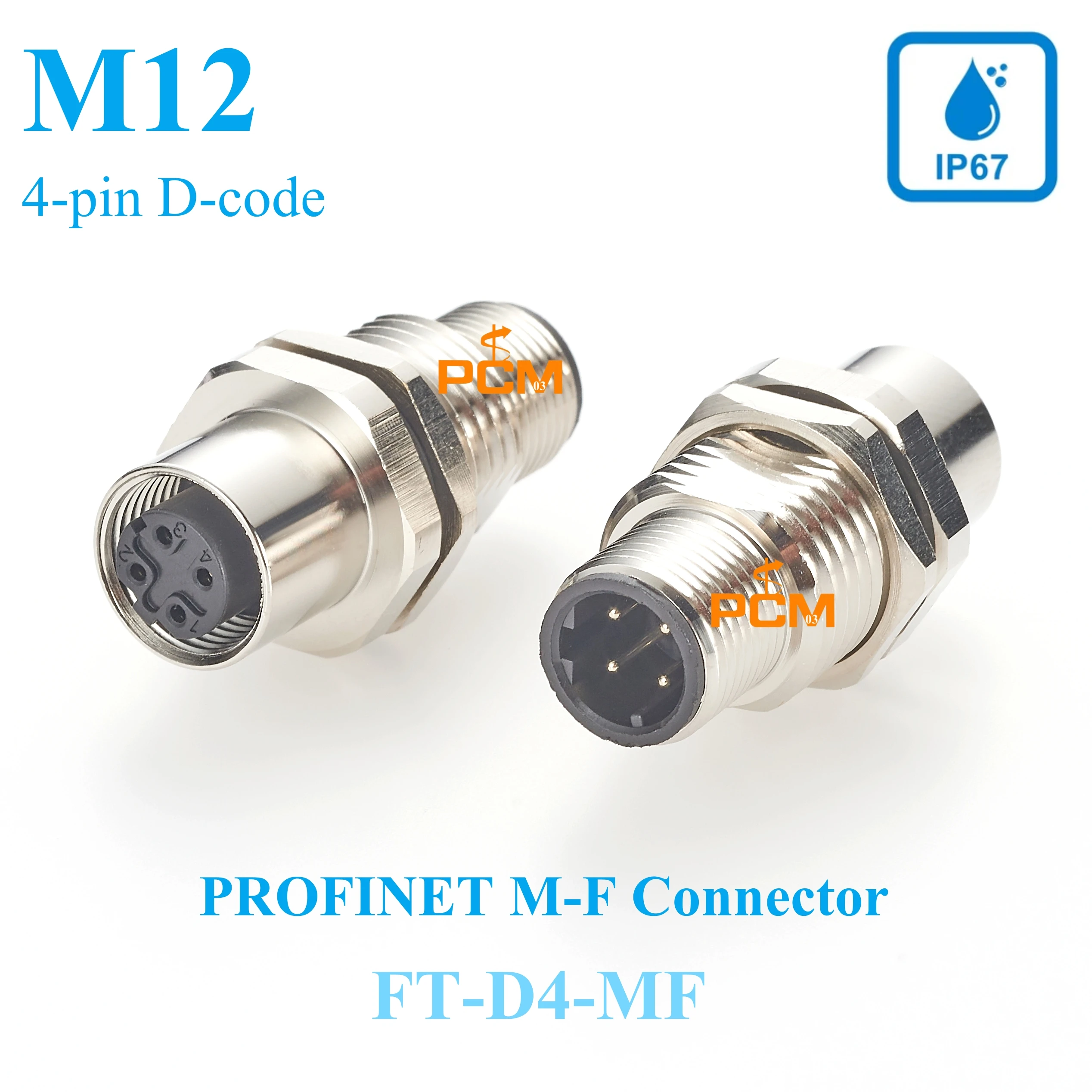 Ethernet adapter M12 Circular Metal Panel Connectors D Code 4 pin Male to Female Feedthrough IP67 Profinet Sensor Actuator Cable