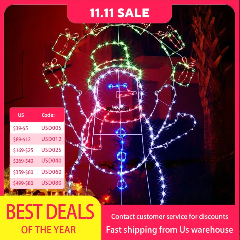 5FT Fun Juggling Snowman Christmas Yard Decorations, Pre-lit 2D Animated Snowman with 358 LED Multi-Color Lights and Stakes