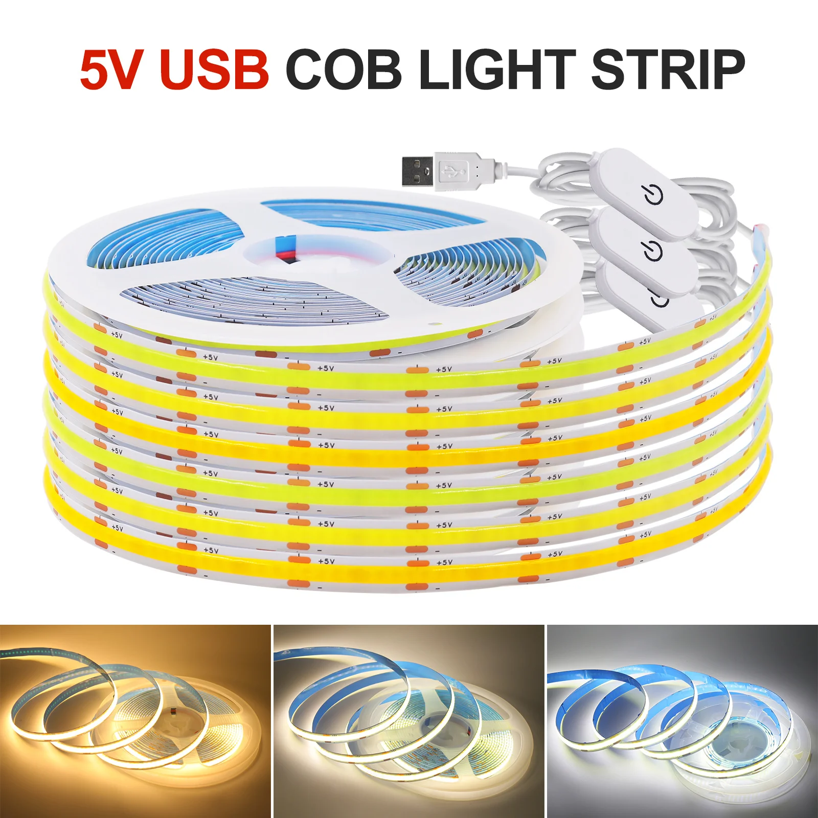 5V USB COB LEDストリップ、スマートタッチ調光機 - Lighting Decor For Diwali のレビューと価格