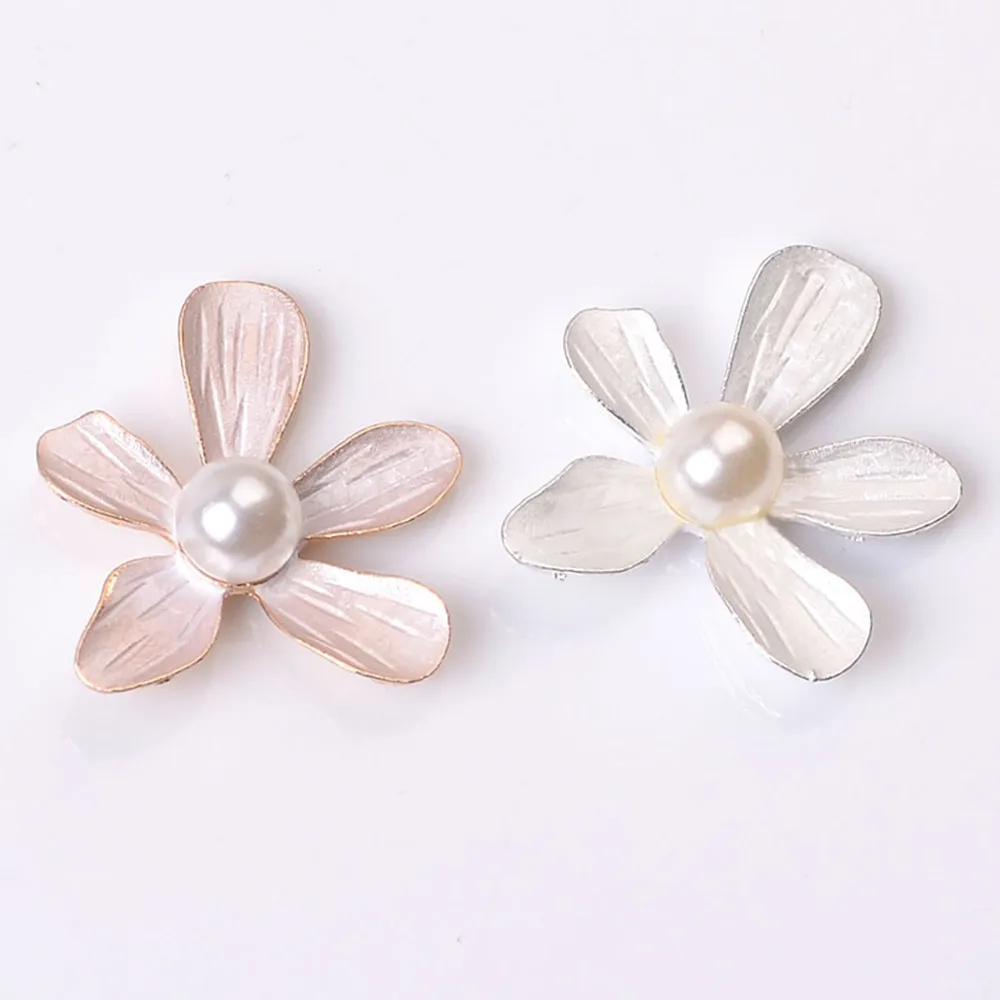 Pearls Flower Button Alloy Rhinestone Flat Bottom Jewelry Accessories 20pcs DIY Handmade Embellishment Decoration