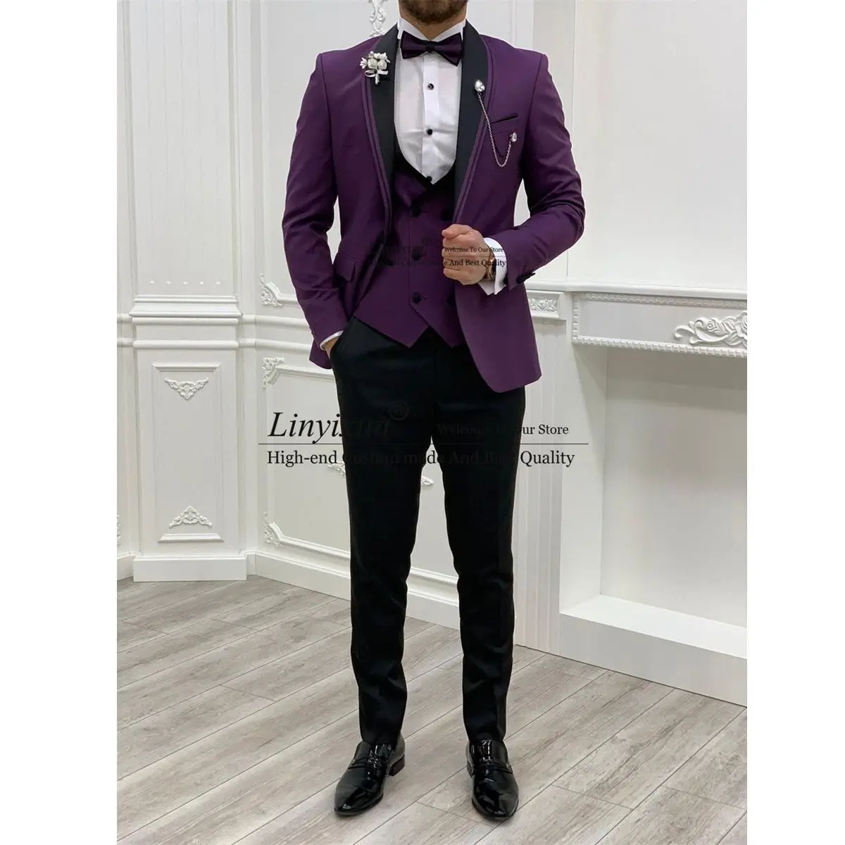 

Formal Handsome Suits For Men Shawl Lapel Male Wedding Blazers 3 Pieces Sets Business Groom Tuxedos Terno Masculinos Completo