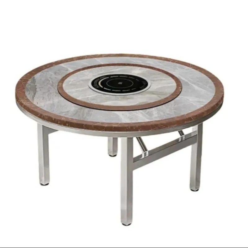 

Extra thick stainless steel round 304induction cooker foldable dining table household eating dining hall turntable hot pot table
