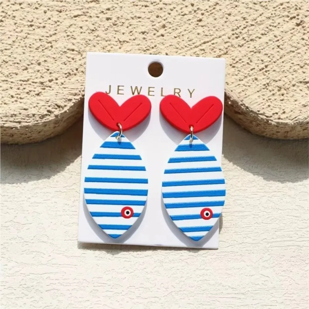 Cute Blue Stud Earrings Acrylic Beach Vacation Design Earrings Accessorie Striped Print Fish Tail Party Jewelry Gifts for Women