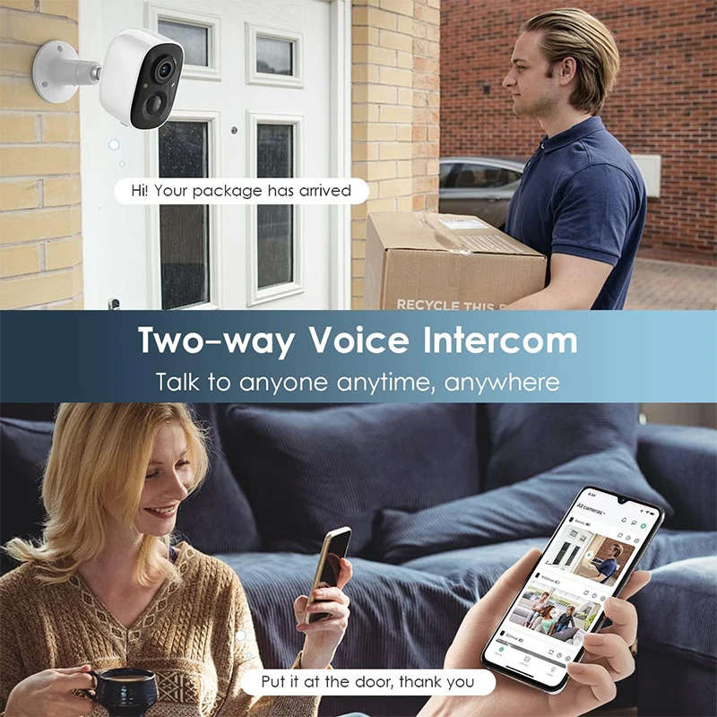 شاشة خارجية بعدسة مزدوجة عالية الوضوح تعمل بالطاقة الشمسية بتكبير 8X، مقاومة للماء IP65، كشف الهاتف المحمول AI، الاتصالات الصوتية