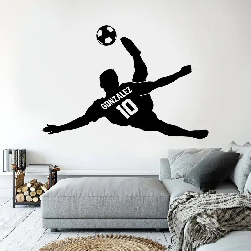 Personalized Soccer Player Name and Number Wall Sticker Vinyl Home Decor Kids Boys Room Bedroom Sport Football Decals Mural 3N01