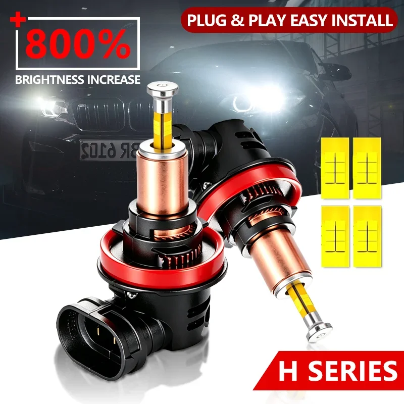 

2PCS H11 4Sides Glow 360 Degree LED Headlight Bulbs 70W 20000LM 6000K White Low Beam Plug&Play Car Auto Headlamp Replacement 12V