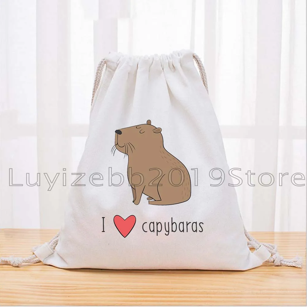 Funny Cute Monkey Capybara Porpoise Tiger Meerkat Duck Cookies Canvas Drawstring Bags Soccer Backpack Gym Sackpack String Bag