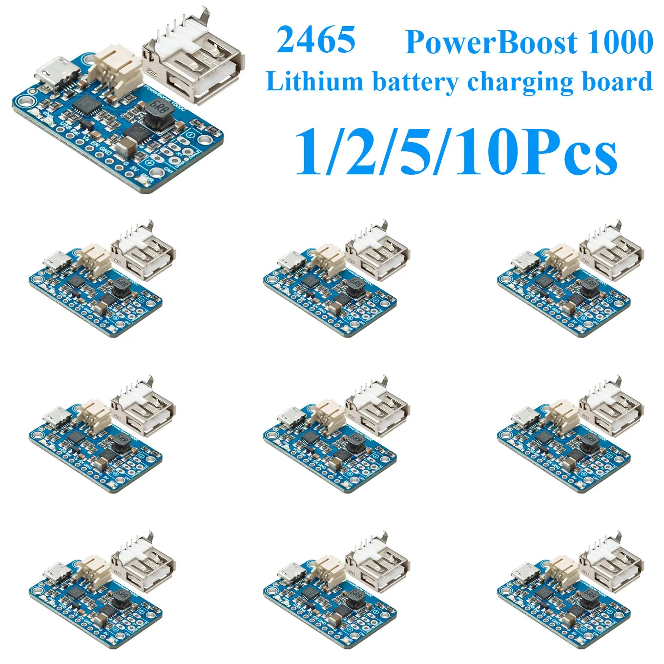 1~10Pcs 2465 PowerBoost 1000C Charger USB 5V Boost Power Module Support 3.7V LiPo Battery 1A 5.2V Output  Arduino ESP32 Projects