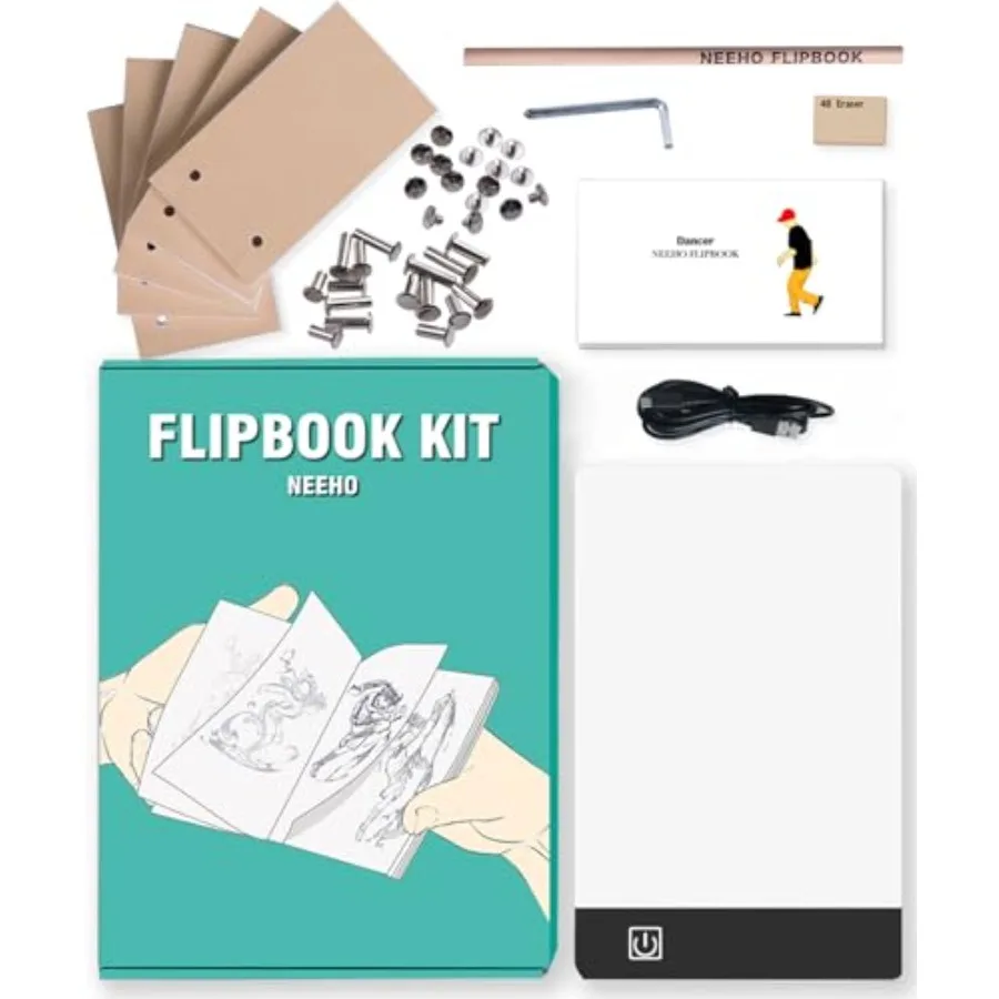 

Flip Book Kit Flipbook Kit with Light Pad for Drawing and Tracing with 300 Sheets Premium Pre-drilled Flipbook Paper LED Lightb