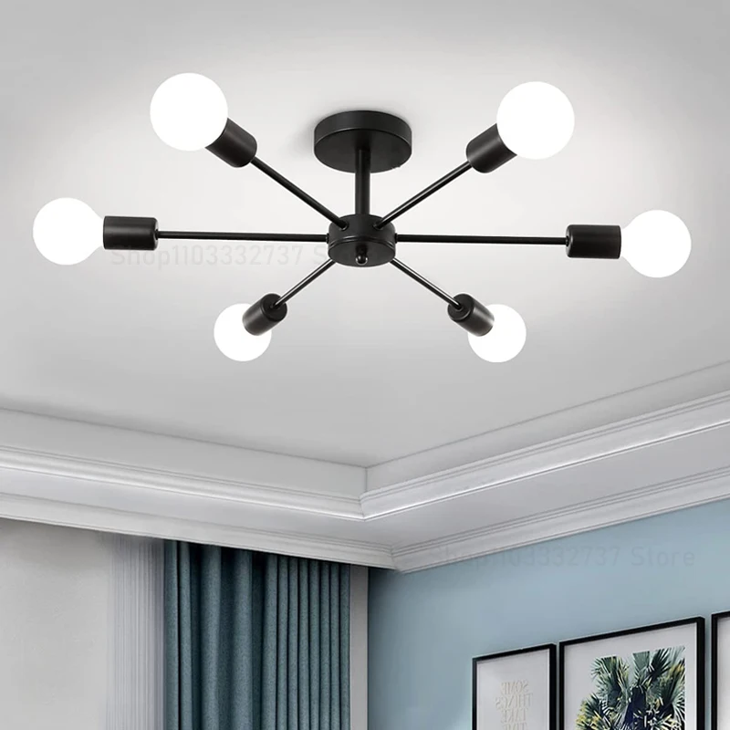 Modern chandelier restaurant black chandelier living room suspended ceiling light iron E27 chandelier home decoration