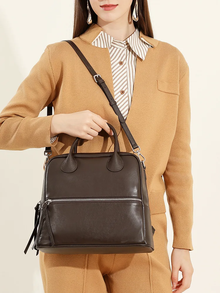 100% mochilas femininas de couro genuíno moda menina sacos escolares retro saco de viagem senhoras estilingue sacos