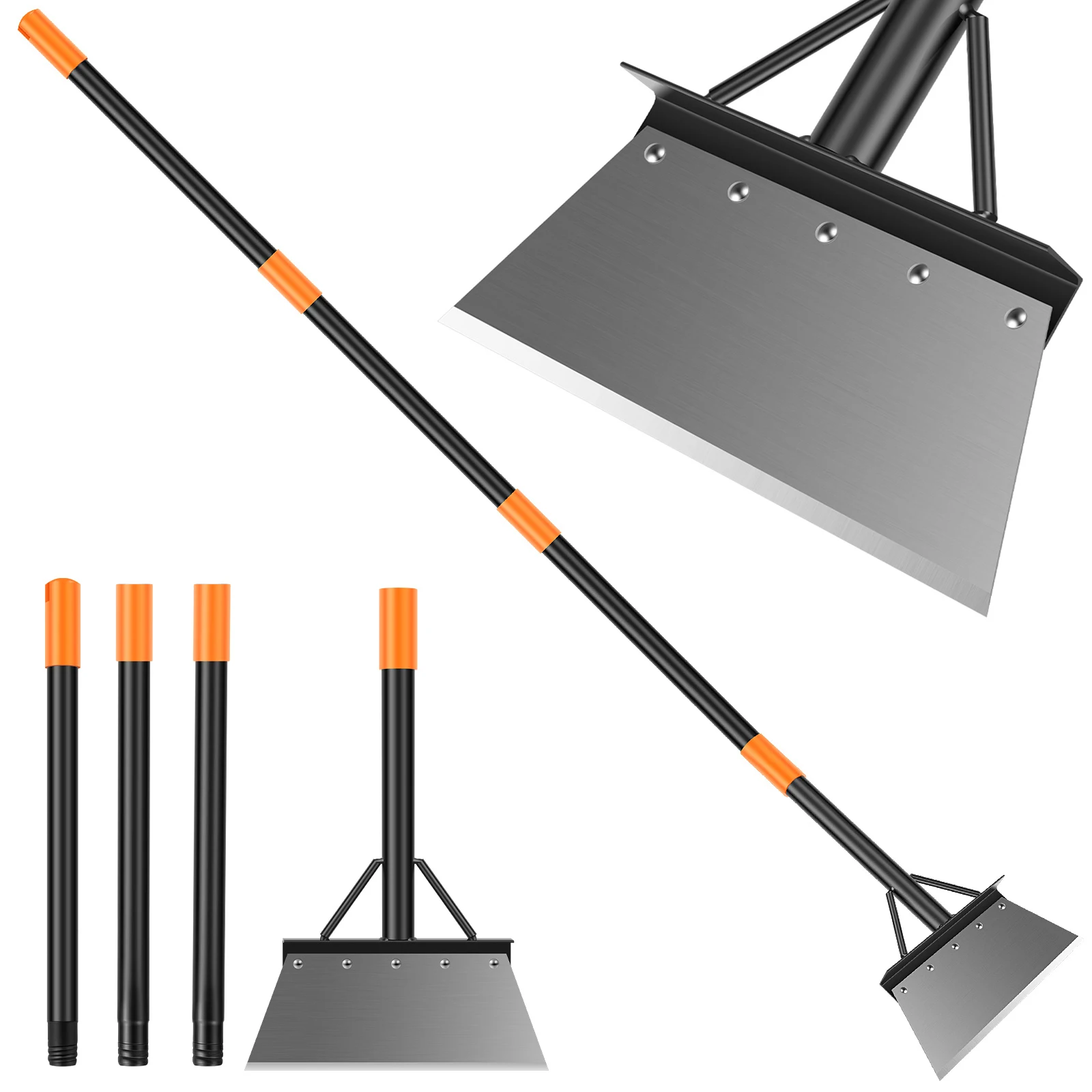 150cm Garden Flat Shovel Carbon Steel with Adjustable Long Handle Multi-functional Weeding Livestock Manure Shovel