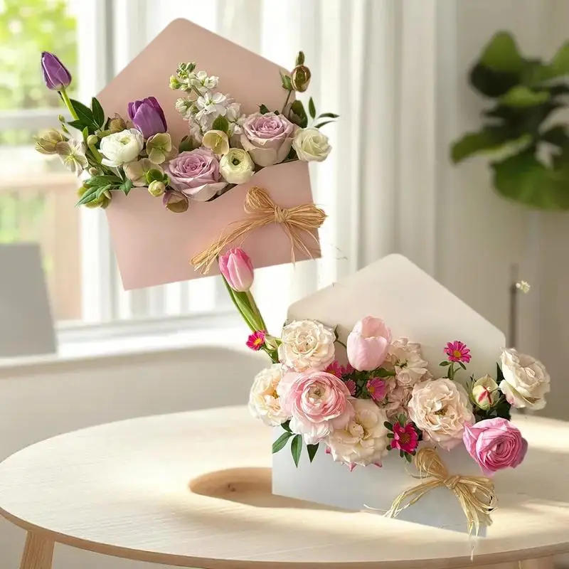 Floral Envelope Box Set (5 pcs); Hand-folded Florist Bouquet Bags; Ideal for DIY Wedding Party Decorations.