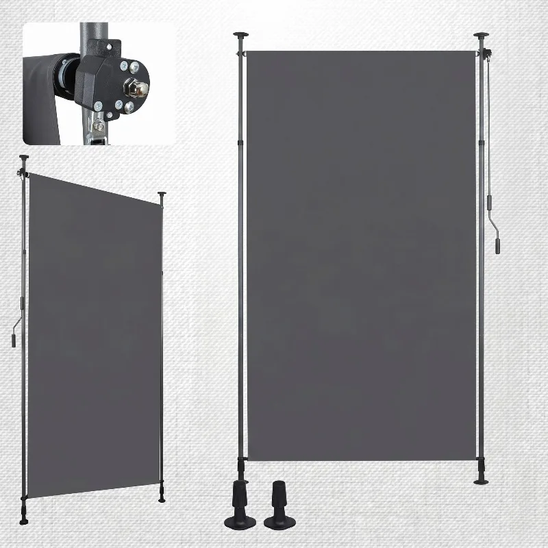 Auvent de terrasse rétractable vertical avec fixation par pince, installation sans perçage, écran anti-vent et d'intimité pour balcon et terrasse, résistant aux intempéries, anthracite, manivelle manuelle, hauteur réglable, protection UV, tissu polyester avec revêtement PU