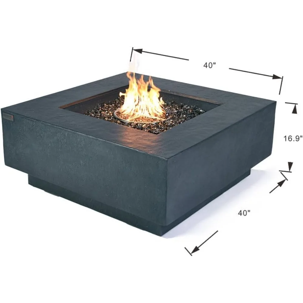 Outdoor Table 40 Inches Fire Pit Patio Heater Concrete Firepits Outside Electronic Ignition Backyard Fireplace Cover Fire Glass