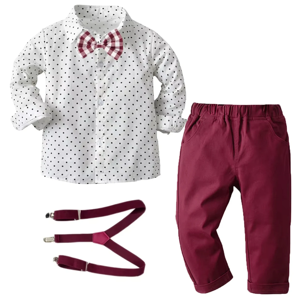Weihnachtliches Hemd-Set mit Hosenträgern für Jungen von 1-7 Jahren, Langarm, Frühling-Herbst-Partyanzug, Weiche Baumwolle, Kinderkleidung – Detail 4