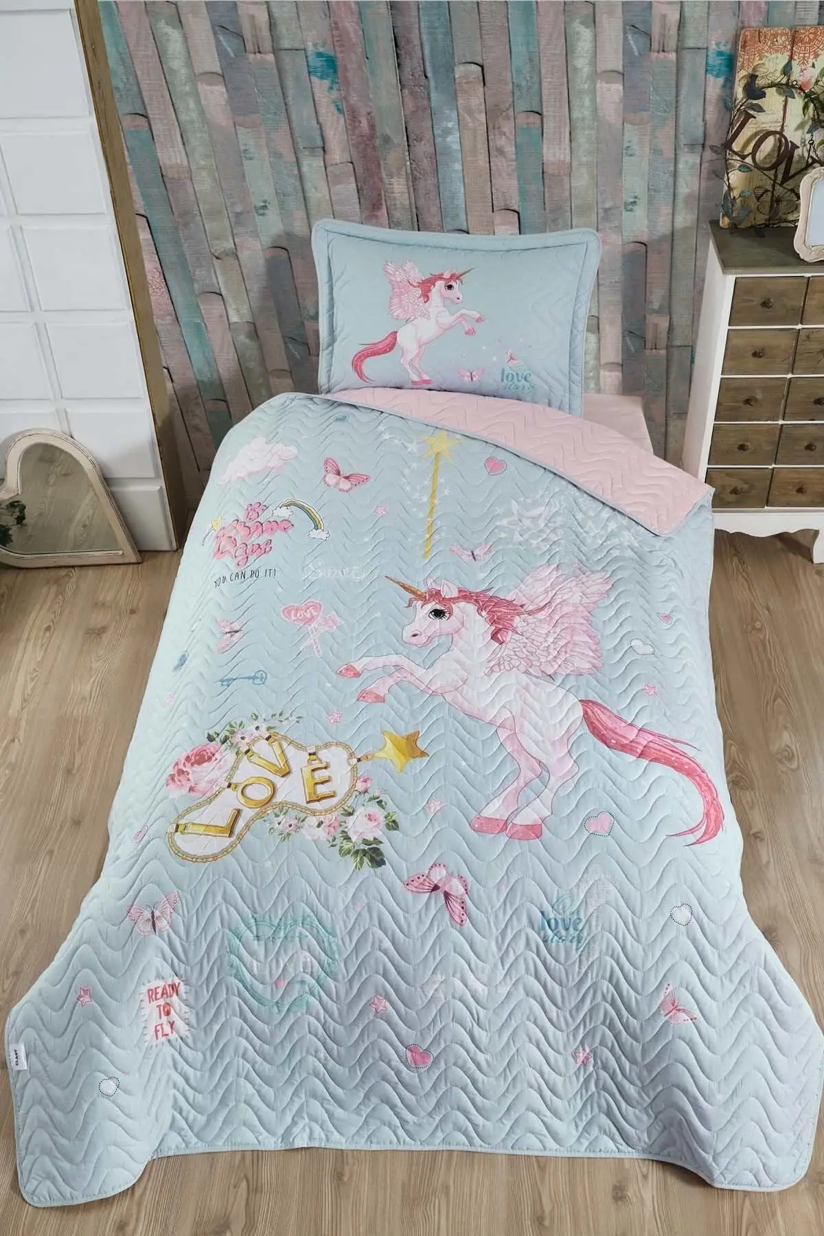 Aran Teks. 100 cotton Young Bed Cover-Pegasus Mint