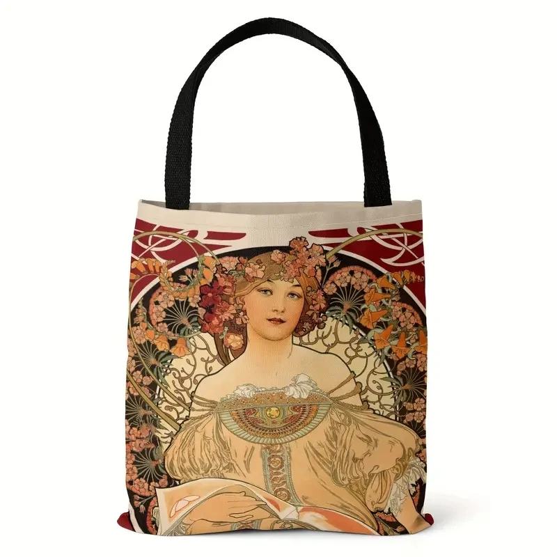 Musa Series Polyester Oil Painting Tote Bags Reusable Shopping Bag For Groceries Shoulder Bags Home Storage Bag