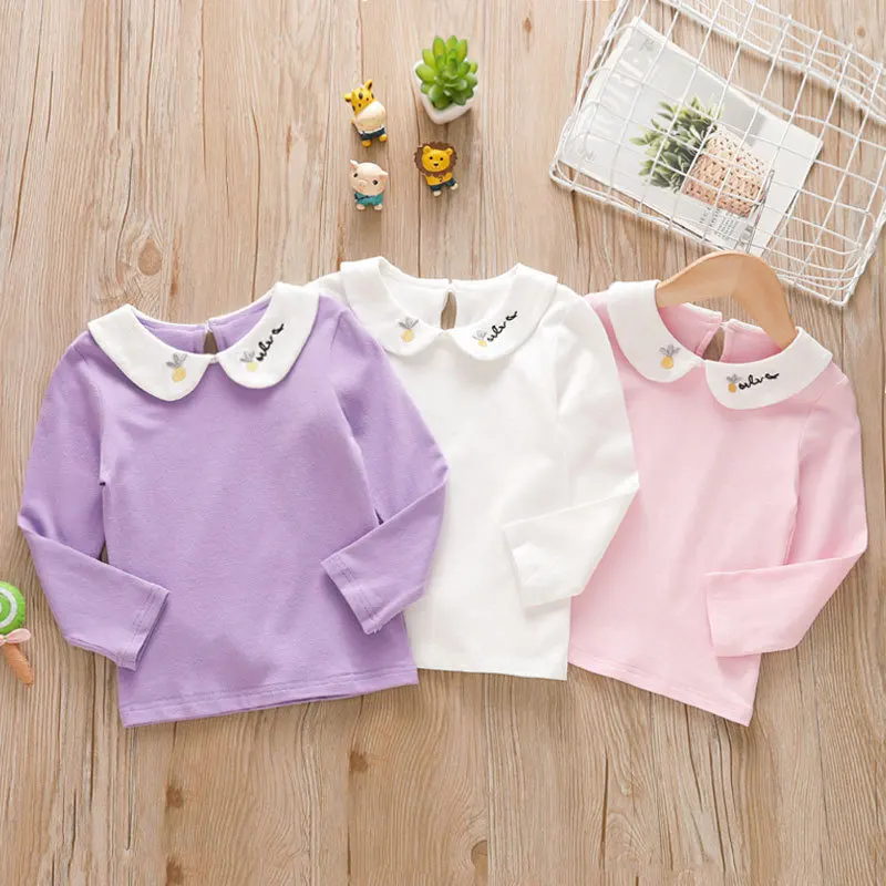 Girls' Doll Neck Long Sleeve T-shirt Wholesale Pure Cotton Baby Bottom Top Children's Spring and Autumn Inner Wear