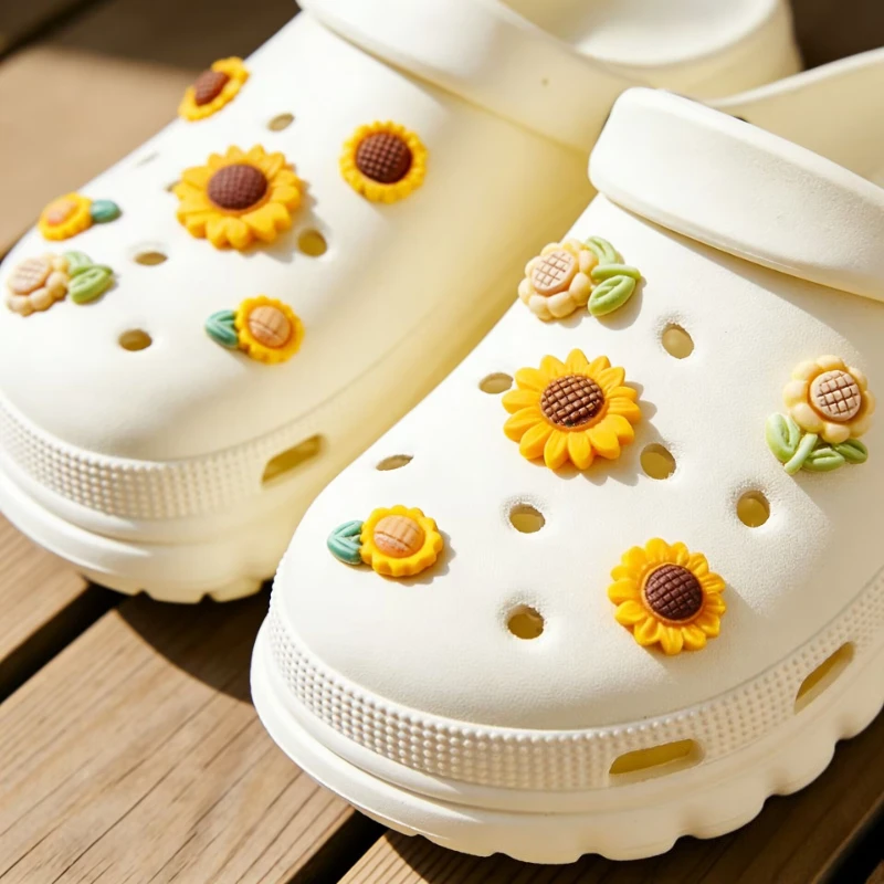 11pcs Shoe Buckle DIY Decorations Cute Casual Sunflower White Flower Pearl for Shoes with Holes And Sandals