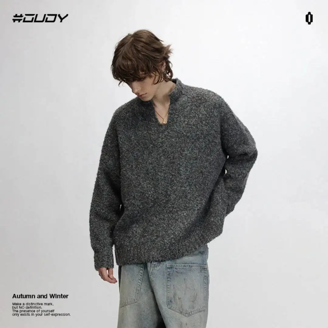 

Man Women Sweater Autumn Winter Knitted Sweater New Lazy Style Solid Color Minimalist Small V Neck Loose Knitwear T-shirt