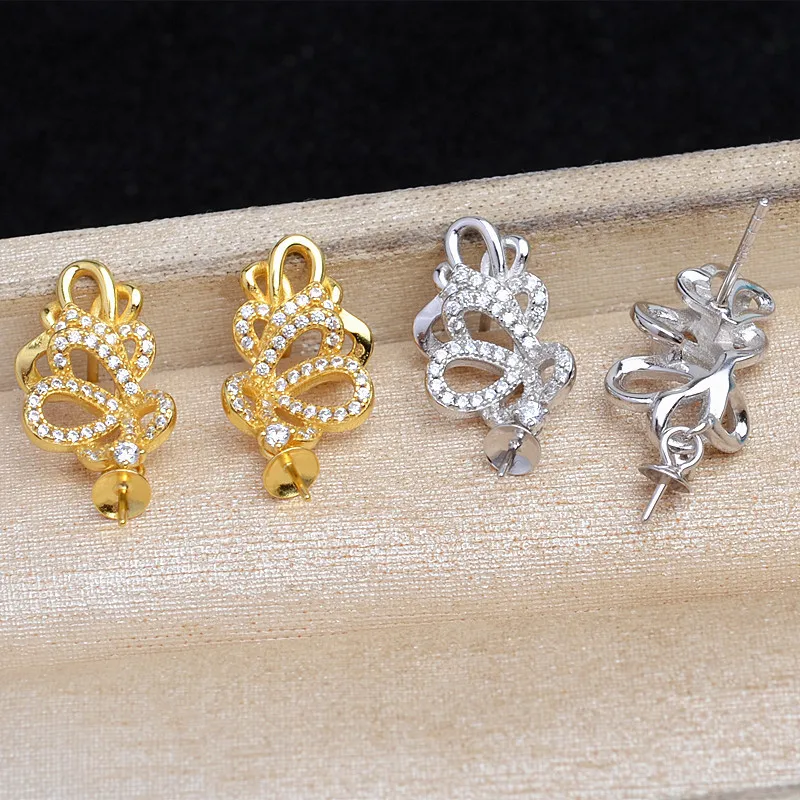 

S925 Sterling Silver Earrings Base Findings Mountings Jewelry Mounts Fittings Accessories for 9-12mm Pearls 3 pairs/lot