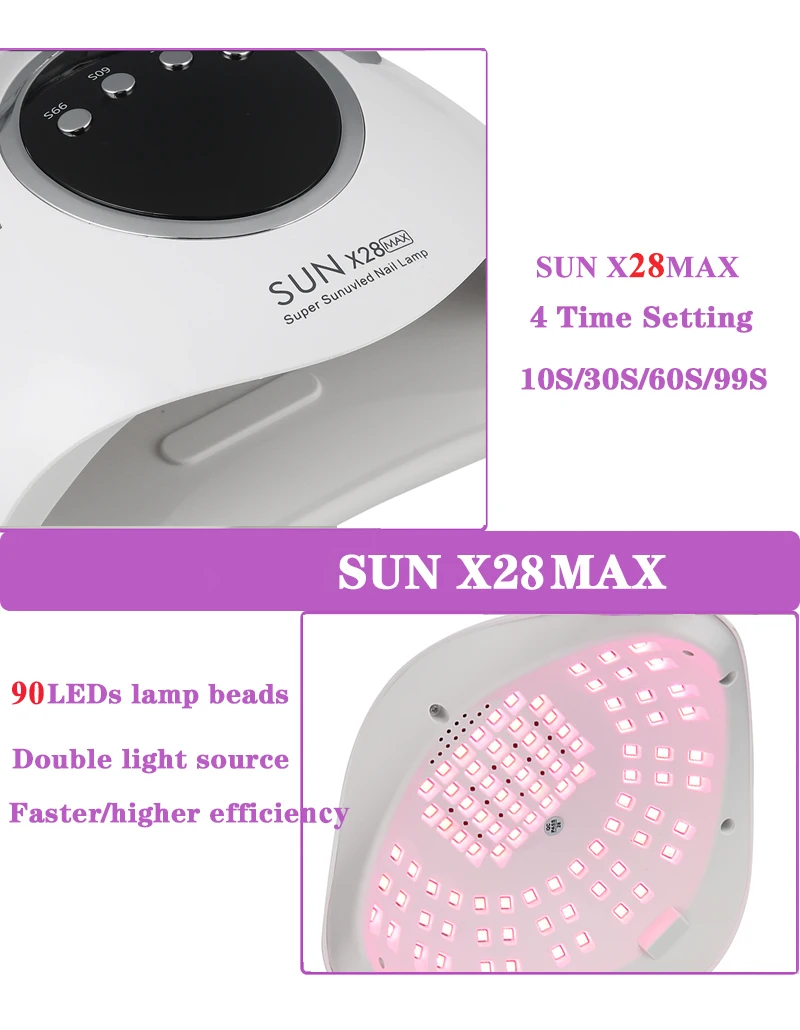 SUN X28MAX 90LED UV Lamp for Nails Gel Polish Drying With LED Display Auto Sensor Professional Manicure Lamp Dryer Home Use Tool
