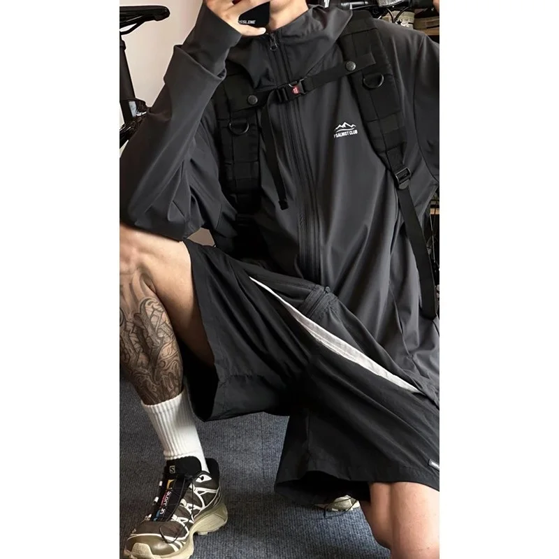 

Летнее уличное повседневное мужское джато из ледяного шелка, легкое и сухое солнцезащитное пальто с капюшоном, моющееся, дышащее