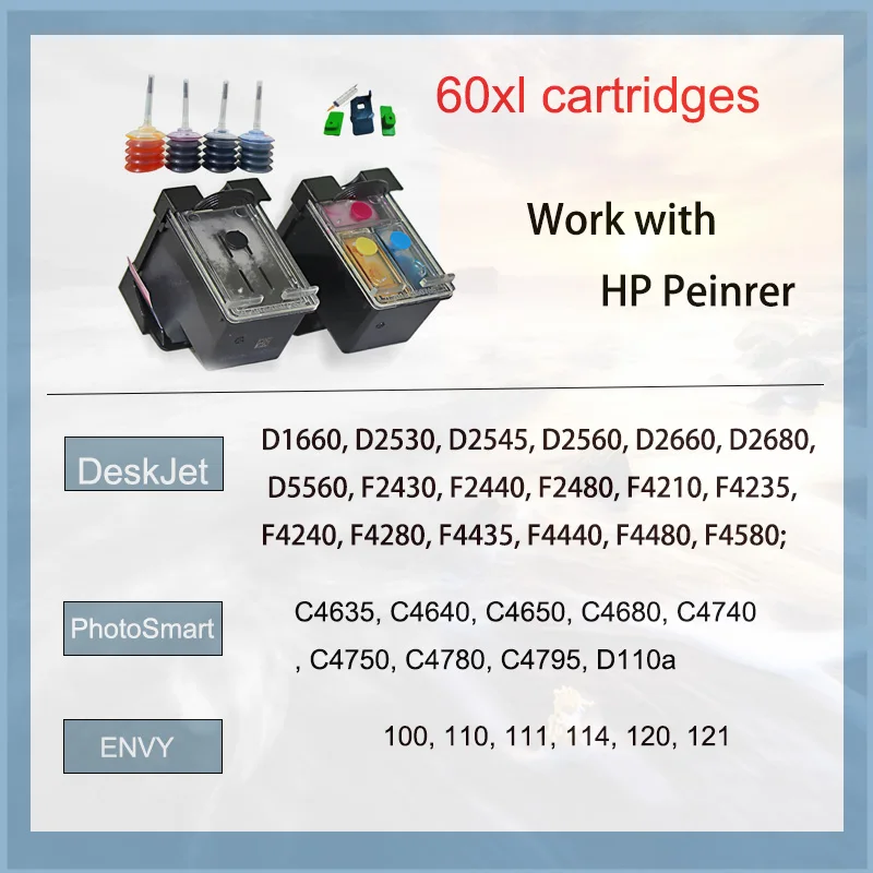 Imagem -03 - Vvilaxh 60xl Compatível para hp 60 xl Cartucho de Tinta para Deskjet Hp60 F2480 F2420 F4480 F4580 F4280 D2660 D2530 D2560 Photosmart