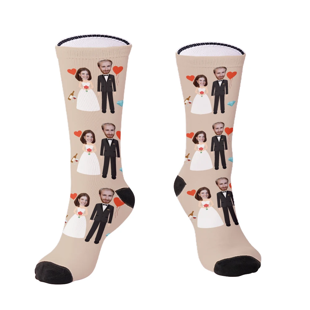 Customized wedding socks personalized fashion fun happy socks 40 cm 46 cm customized gift socks for men and women