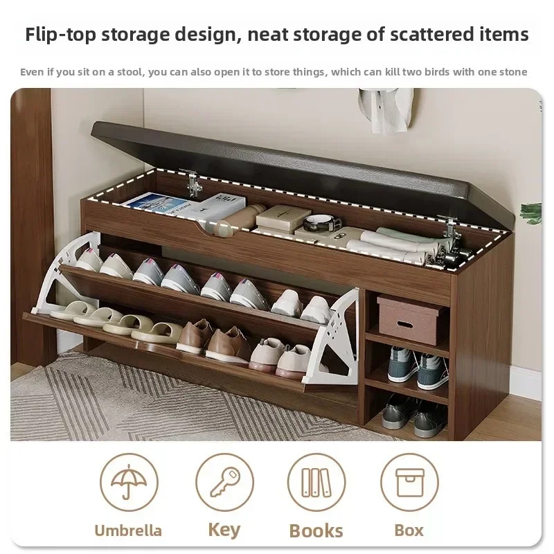 Shoe change stool household simple entrance door  cushioned wear shoes long stool  bucket low shoe cabinet