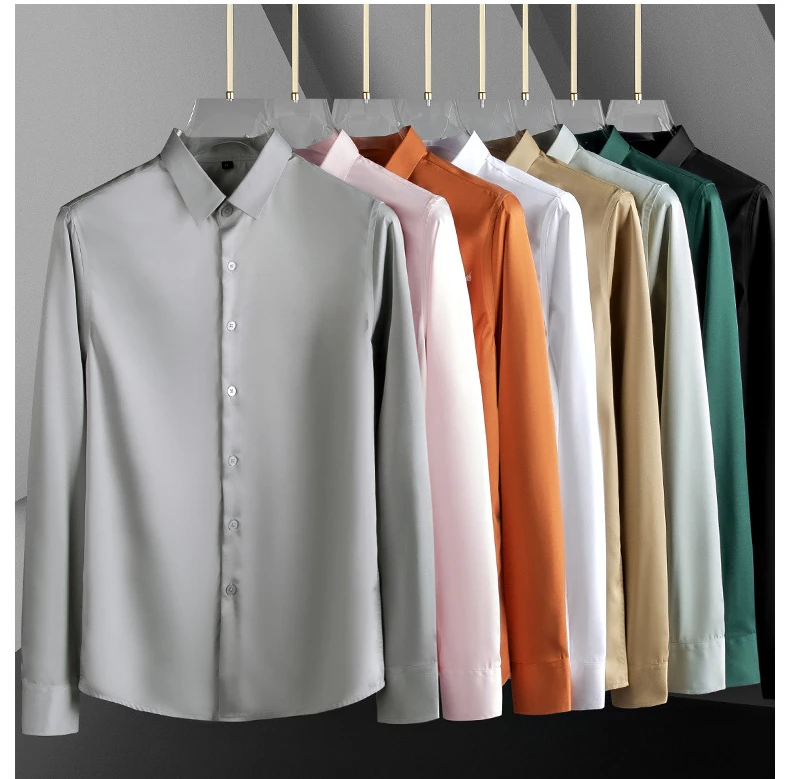 Micro Stretch 6XL Anti-wrinkle Work Shirt Men Long Sleeve Slim Fit Short Sleeve Shirts for Men Causal  White Black