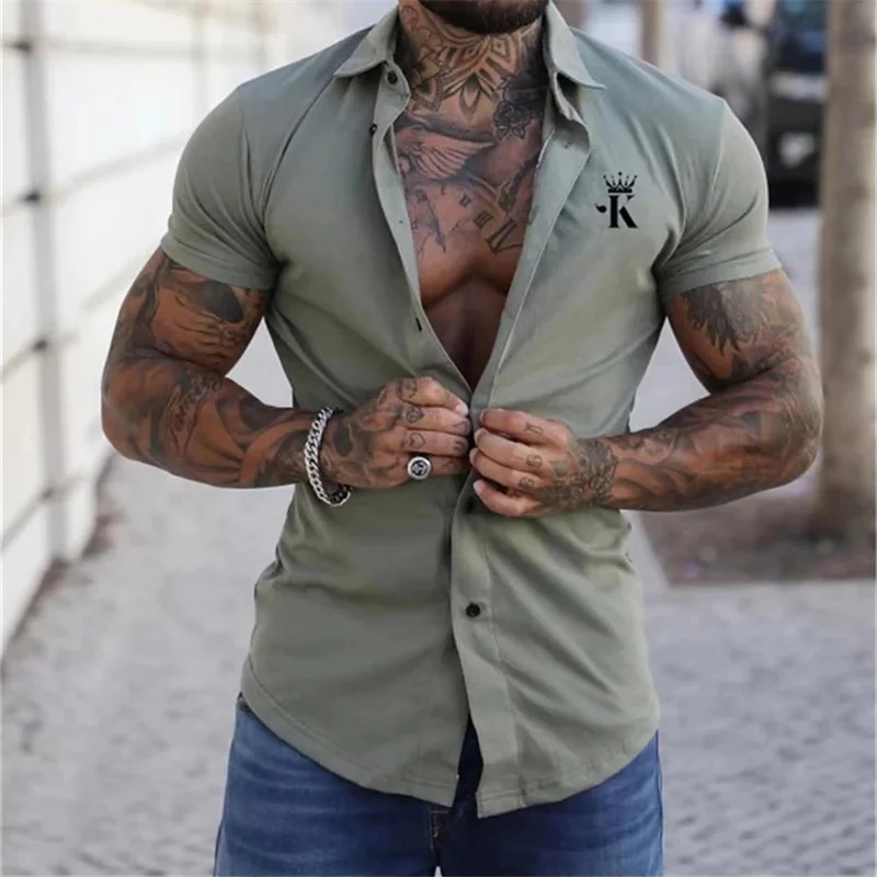 Men's Shirt Printed Lapel Summer Short-Sleeved Hawaiian Simple New Style Daily Vacation Breathable Casual and Comfortable