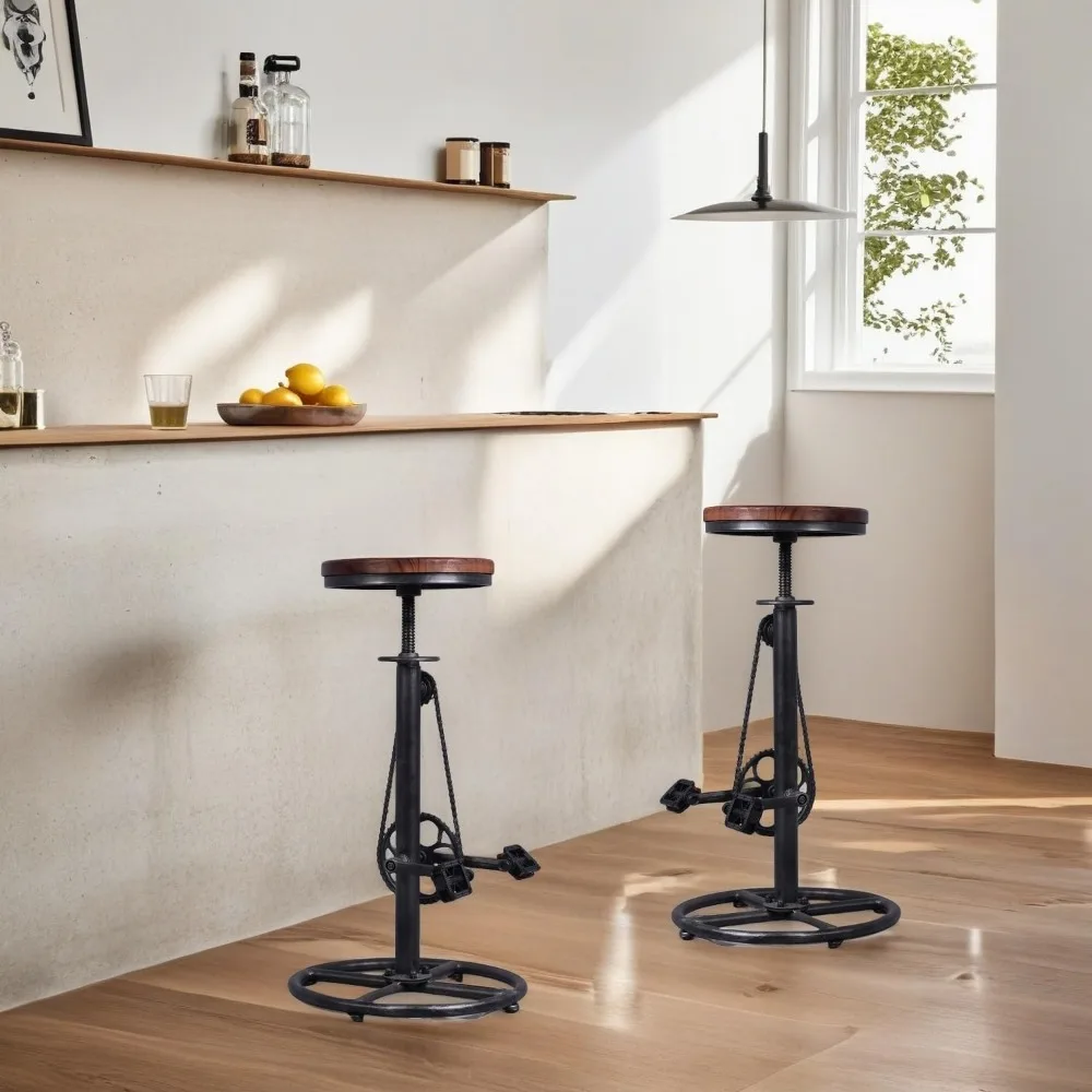 Vintage Swivel Bar Stools with Bike Pedal Footrest - Extra Tall Adjustable Kitchen Island Chairs