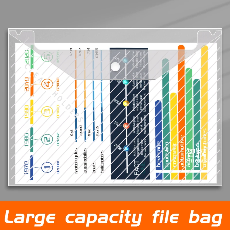 Thickened transparent A4 file bag twill snap bag data file bag color file bag office file storage bag