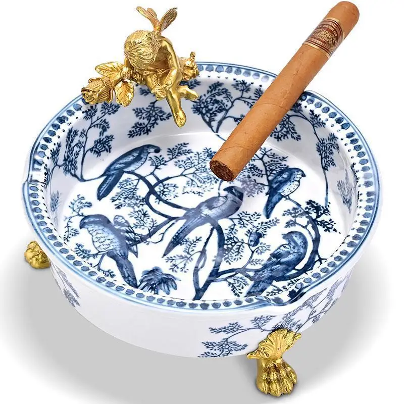 

Large diameter ashtray ceramic inlaid copper classical pattern base CLG-23EP18