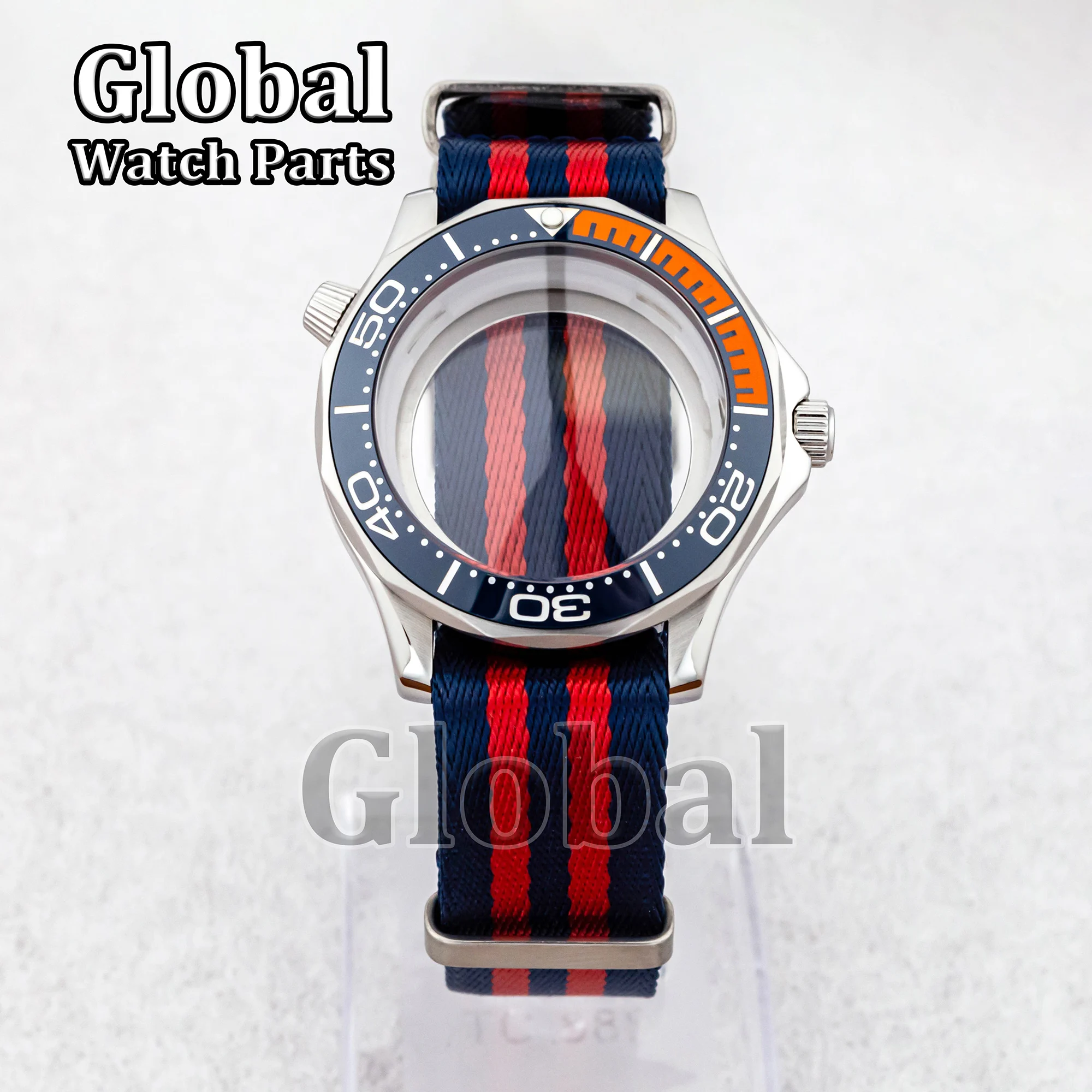 NH35 Watch Case for Seamaster 300 MOD Watch Accessories Nylon Strap Glass Bottom Fit NH35/NH36 Movement Stainless Steel Case