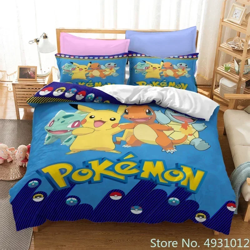 

Anime Pokemon Quilt Cover Cartoon Game Printed Bedding Pikachu Duvet Cover Kids Bedroom Bed Bedclothes Pillowcase Xmas Gifts