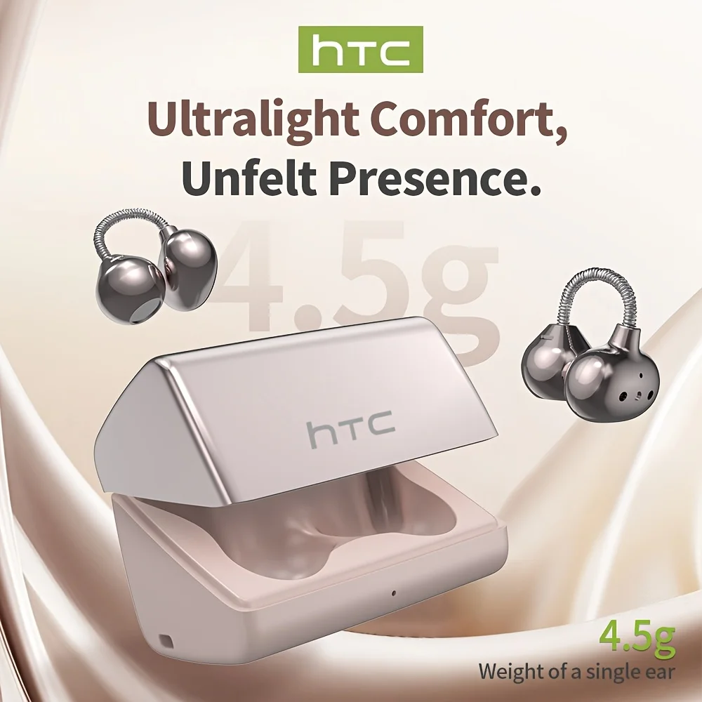 HTC NE67 Neue Clip-Ear-Kopfhörer mit geringer Latenz, KI-Sprachübersetzer, bequem zu tragen, ultraleicht und tragbar