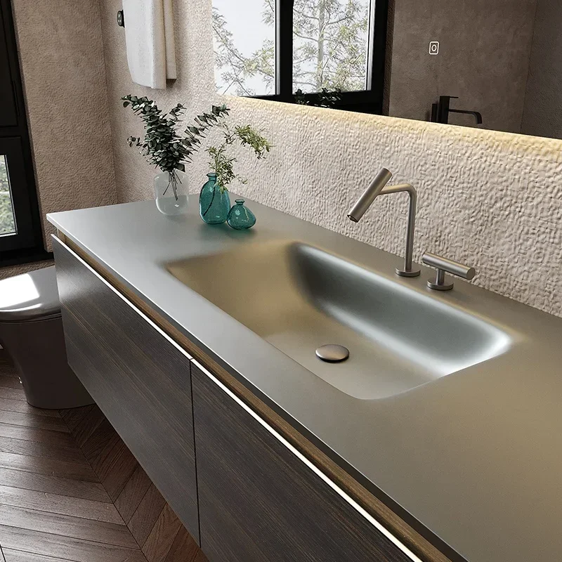 

Top quality customized platinum smoked wood bath vanity bathroom vanities with sink smart Bathroom Vanities Bathroom Sink