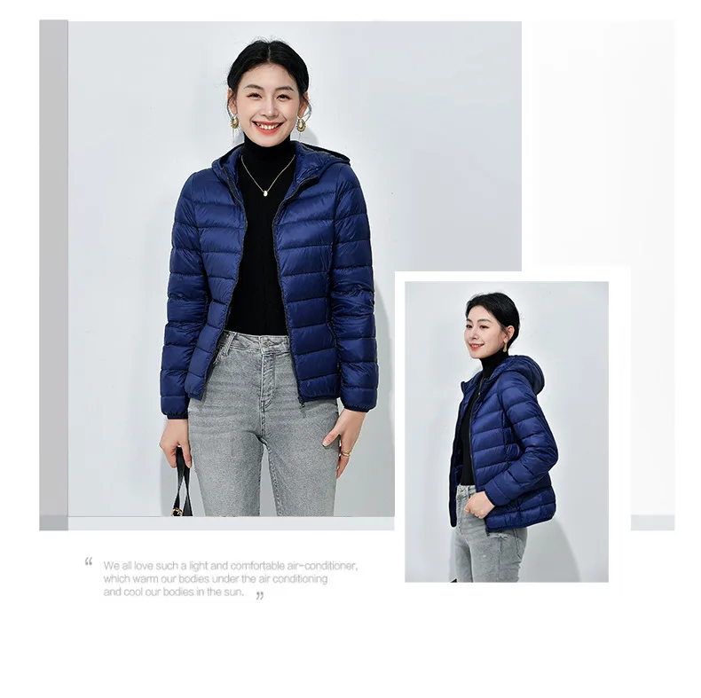 Women's Lightweight Casual Hooded Down Jacket Autumn Winter Minimalist Short Down Coats Female Solid Color Zipper Warm Outerwear