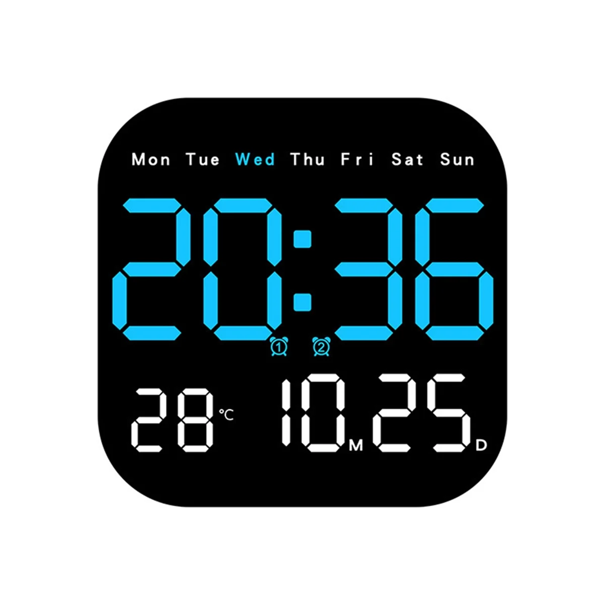 Digital Wall Clocks Temperature Date Week Dispaly Electronic Table Clock 12/24H Wall-Mounted LED Alarm Clock Remote,B