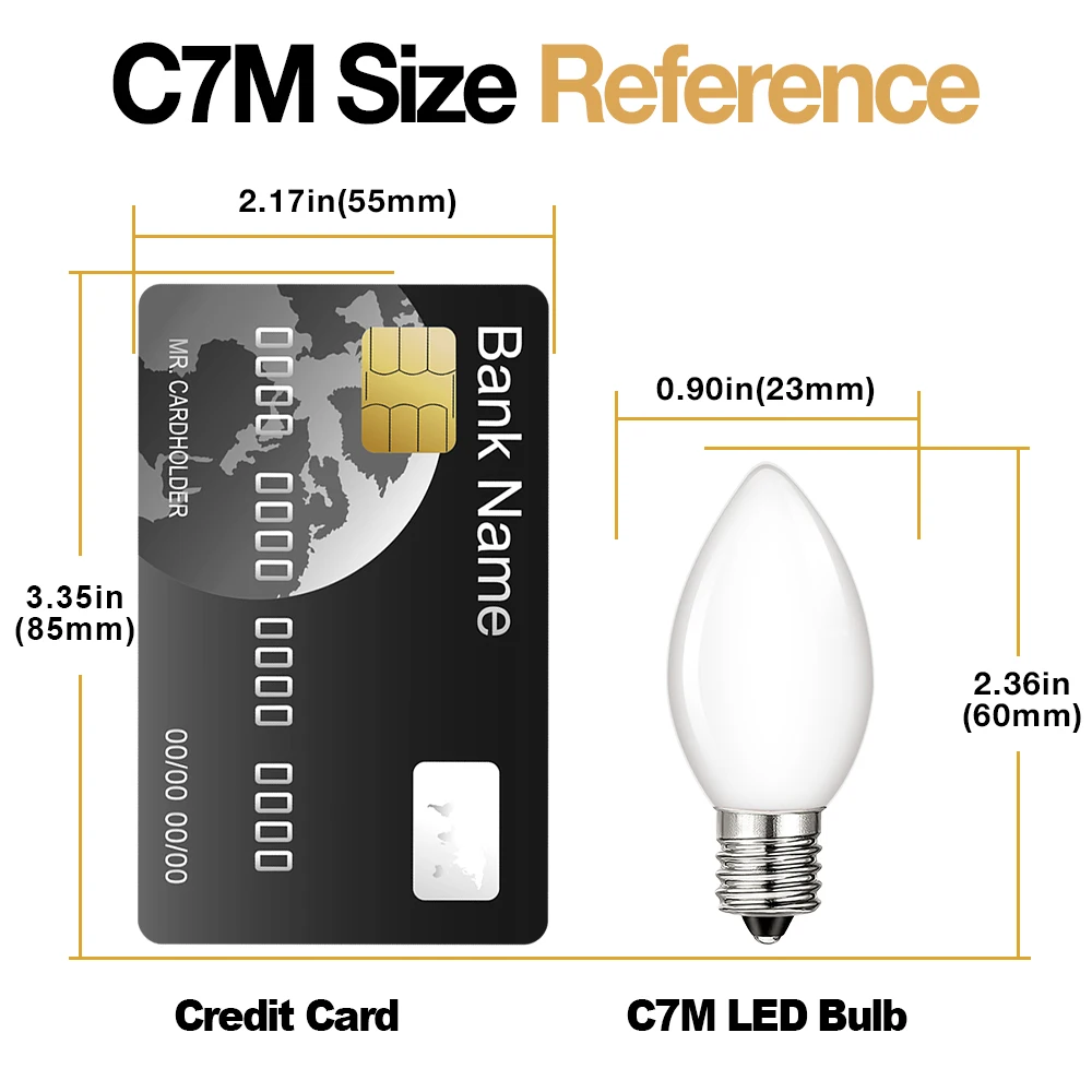 مصباح LED صغير بلوري C7 ، لمبات شمعة بيضاء دافئة ، مصباح كريستال الثريا ، ضوء سلسلة حليبي ، زينة عيد الميلاد ، E12 ، 110 فولت ، 0.5 واط